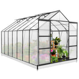 EAGLE PEAK 14x8x8 Outdoor Walk-in Hobby Greenhouse with Adjustable Roof Vent and Rain Gutter, Base and Anchor, Polycarbonate Aluminum Green House for Backyard Garden, Gray