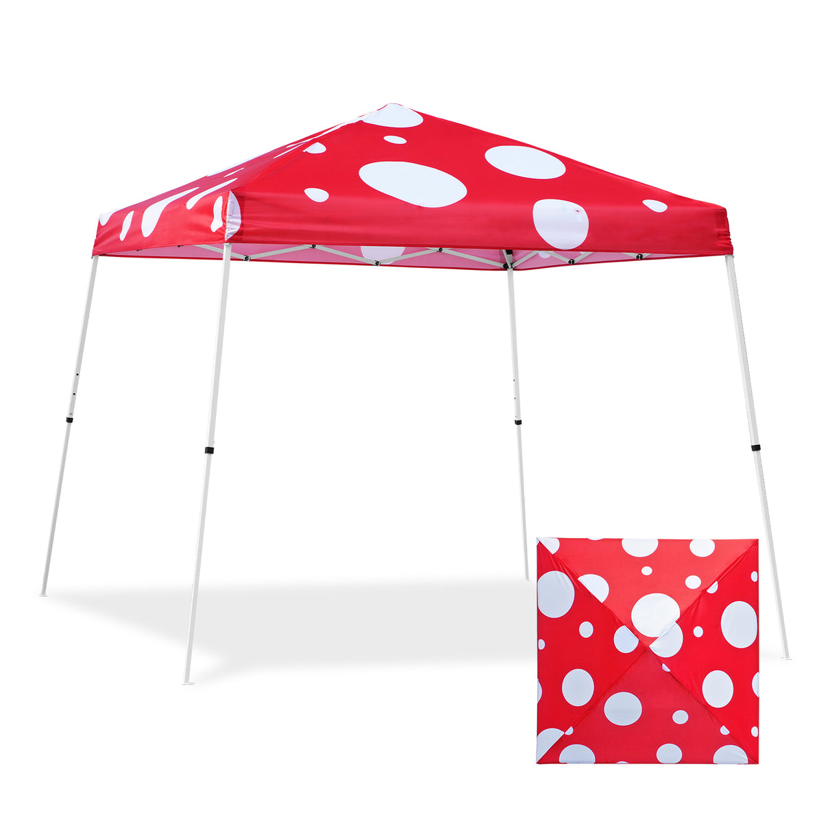 Eagle Peak SHADE GRAPHiX Slant Leg 10x10 Easy Setup Pop Up Canopy Tent (Red Mushroom Top)