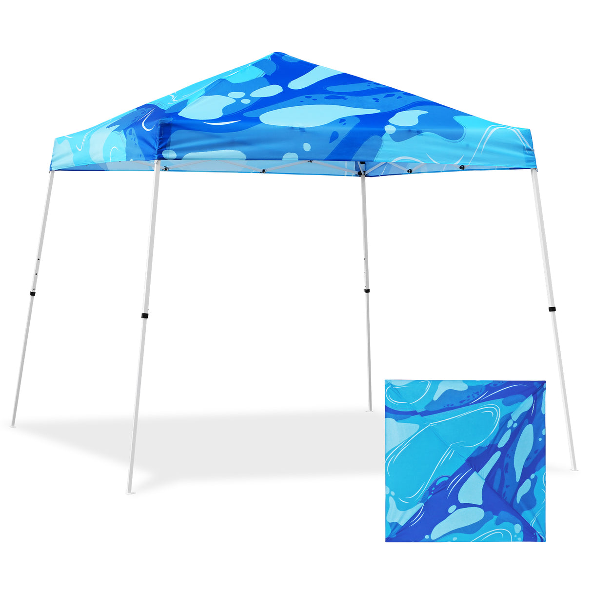 Eagle Peak SHADE GRAPHiX Slant Leg 10x10 Easy Setup Pop Up Canopy Tent with Digital Printed Blue Abstract Top