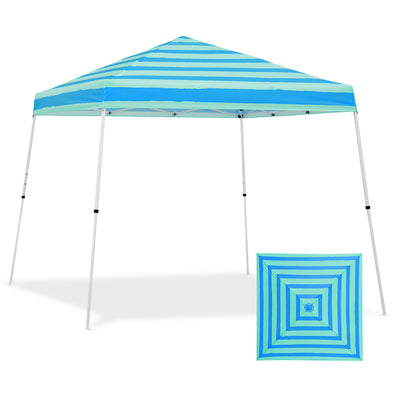 Eagle Peak SHADE GRAPHiX Slant Leg 10x10 Easy Setup Pop Up Canopy Tent with Digital Printed Green Blue Stripe Top
