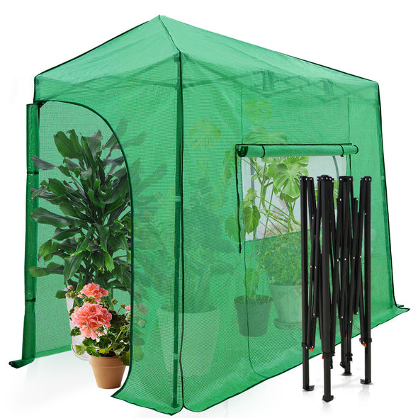 EAGLE PEAK 10x5 Portable Lean to Walk-in Greenhouse Instant Pop-up Fast Setup Indoor Outdoor Plant Gardening Green House Canopy, Front and Rear Roll-Up Zipper Entry Doors and Roll-Up Side Windows