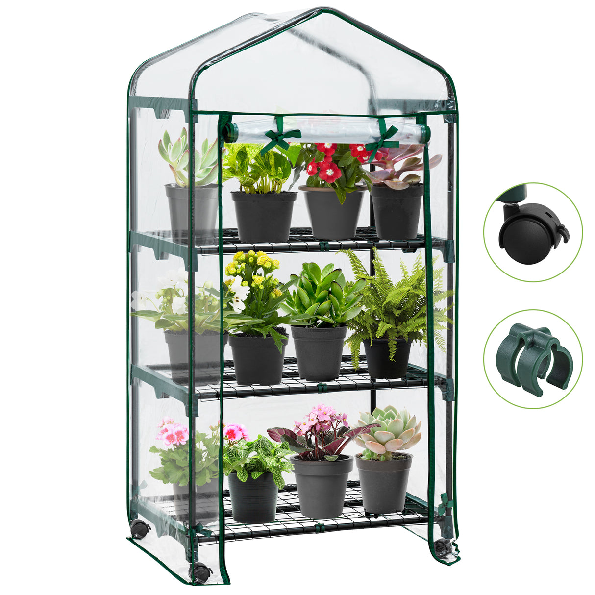 EAGLE PEAK Mini Rolling Greenhouse w/ Caster Wheels, 3-Tier or 4-Tier Portable Rack Shelves