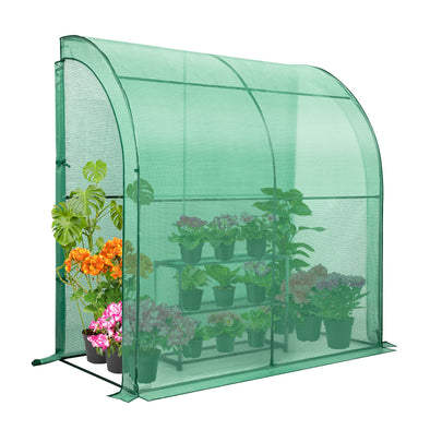 EAGLE PEAK 6.6x3.3x6.9 Outdoor Lean to Walk-in Greenhouse with Shelf, Gardening Wall Green House with Roll-up Zipper Entry Doors, Green