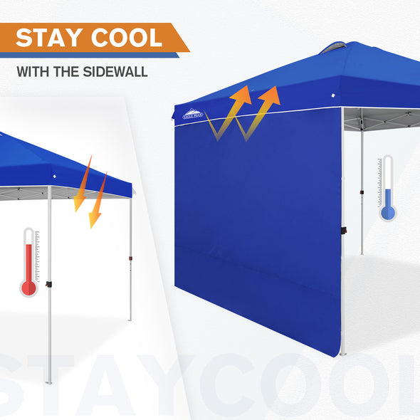 EAGLE PEAK 10x10 Commercial Pop up Canopy Tent with One Detachable Sidewall, Instant Outdoor Folding Shelter with Wheeled Carry Bag, White/Blue/American Flag