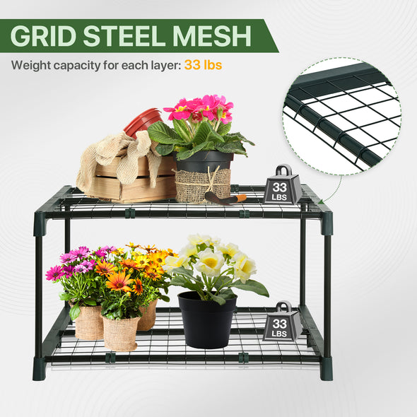 EAGLE PEAK Greenhouse Shelving Staging Double 2 Tier, Outdoor / Indoor Plant Shelves, 27" x 19" x 16", Green