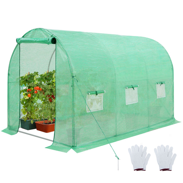 EAGLE PEAK 10x7x7/13x7x7 Large Walk-in Greenhouse Tunnel Garden Plant House w/ Roll-up Zippered Entry Door and Roll-up Side Windows, Green