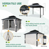 EAGLE PEAK 10x12 Outdoor Permanent Double Roof Hardtop Gazebo with Arched Corner Steel Frame, Mosquito Mesh Netting and Light Beige Privacy Curtains, Backyard Patio Garden Gazebo Pavilion, Black
