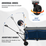 EAGLE PEAK Heavy-Duty Collapsible Folding Utility Wagon, All Terrain Garden Hand Cart with Large Size Pocket and Cup Holders for Sports, Beach, Camping, Garden, and Grocery, Black / Dark Blue