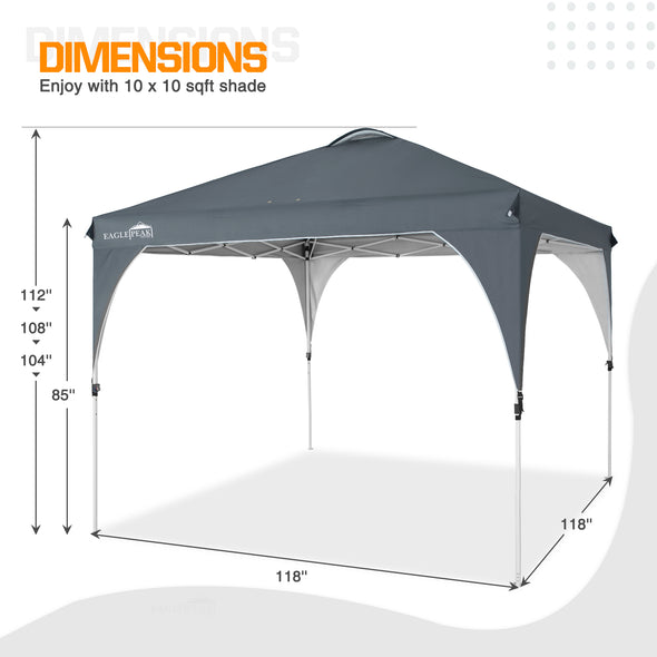 EAGLE PEAK 10x10 Outdoor Pop Up Canopy Tent, Portable Sun Shelter, Vented Top and Wheeled Carrying Bag, Blue/White/Gray