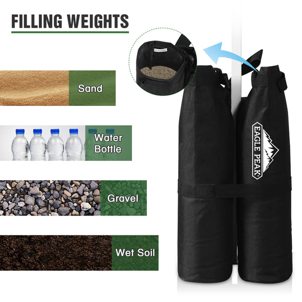 EAGLE PEAK Canopy Weight Bags 4-Pack, Heavy Duty Sand Bags for Pop Up Canopy Tent, Gazebo, and Greenhouse (Sand Not Included)