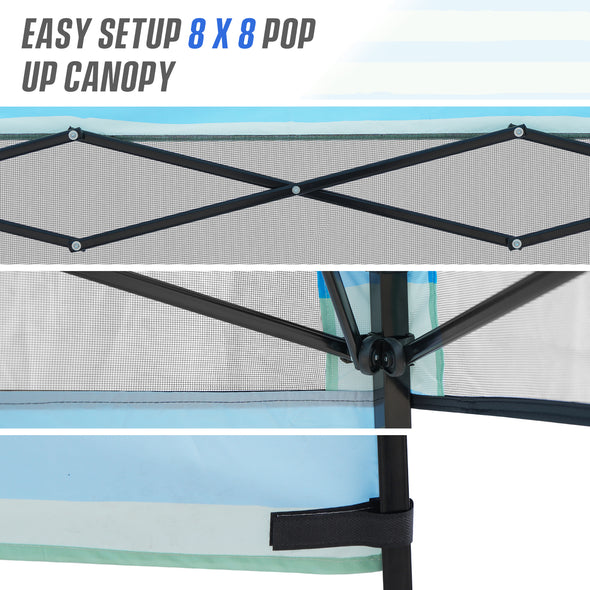 Eagle Peak SHADE GRAPHiX Day 8x8 Tripper Pop Up Canopy Tent with Digital Printed Green Blue Stripe Top