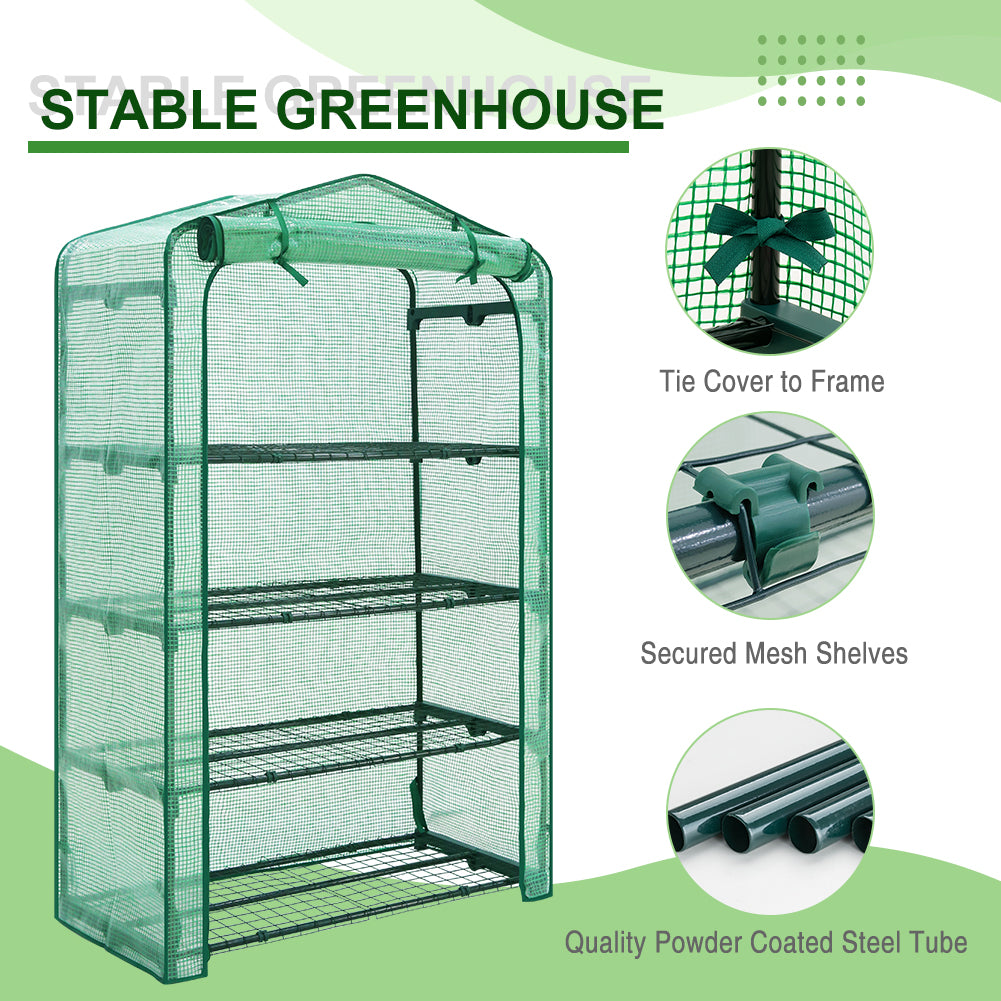 EAGLE PEAK Extra Wide 4-Tier Mini Greenhouse for Indoor Outdoor, Portable Small Plant Green House w/ Roll-Up Zipper Door for Patio, Backyard, Garden, Balcony，40’’ x 20’’ x 63.5’’, Green