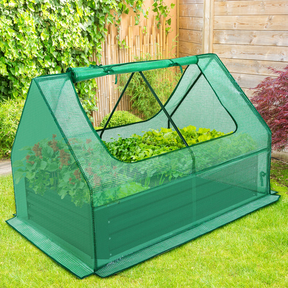 EAGLE PEAK 4x3x1 Outdoor Galvanized Steel Raised Garden Bed with Greenhouse 2 Zippered Windows, Planter Kit Box Thick Steel Flower Bed for Herbs, Fruits and Vegetables, Green