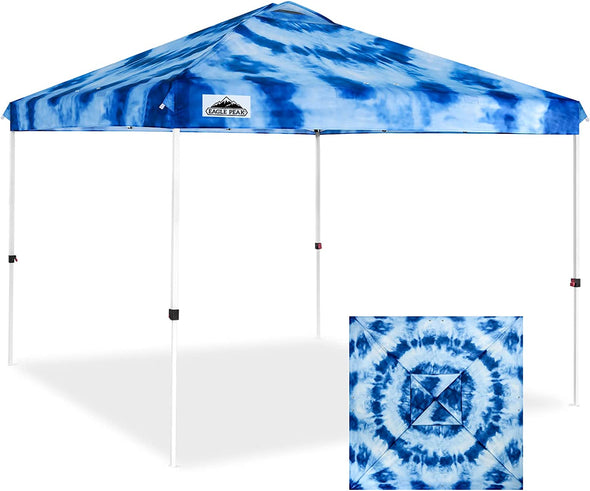 Eagle Peak SHADE GRAPHiX Easy Setup 10x10 Pop Up Canopy Tent with Digital Printed Tie Dye Top