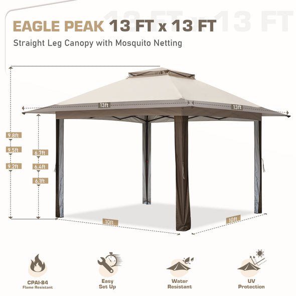 EAGLE PEAK 13x13 Gazebo Pop Up Canopy Tent w/ Mosquito Netting Instant Outdoor Gazebo  Easy Set-up Folding Shelter