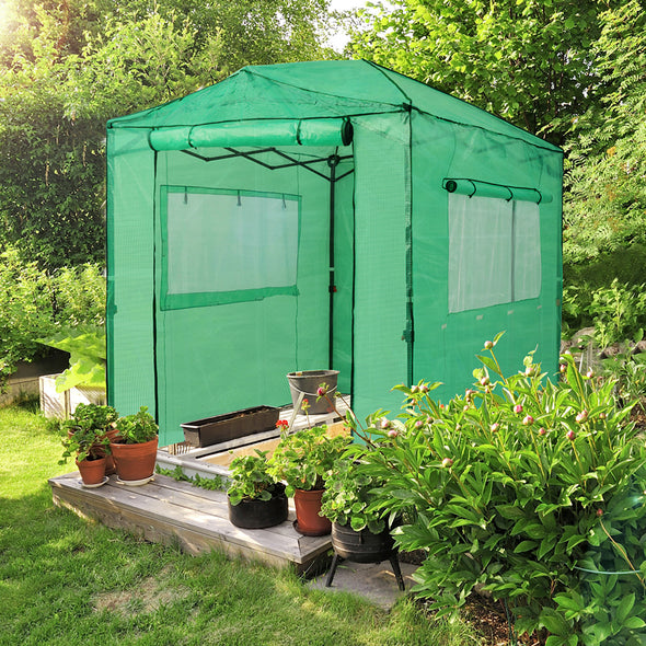 EAGLE PEAK Replacement Cover for 8x6 Portable Walk-in Greenhouse, Front and Rear Roll-Up Zipper Entry Doors and 2 Large Roll-Up Side Windows (Frame Not Included)
