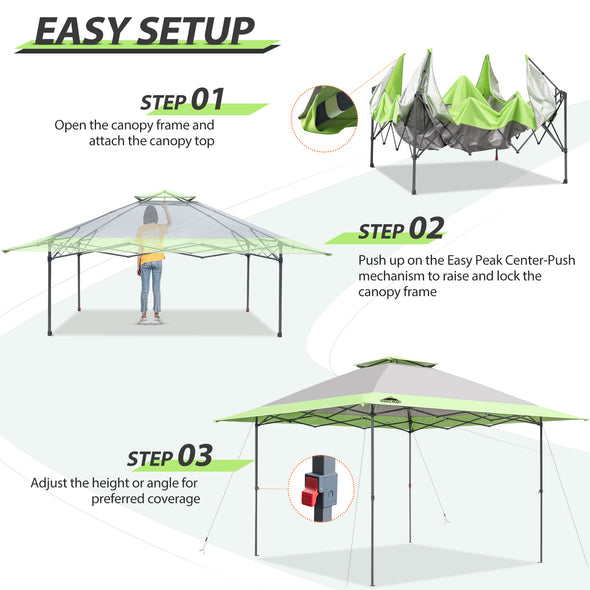 EAGLE PEAK E169 Easy Setup 13x13 Straight Leg Pop Up Canopy Tent with Auto Extending Eaves