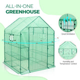 EAGLE PEAK Mini Walk-in Greenhouse 2 Tiers 8 Shelves with Roll-up Zipper Door and 2 Side Mesh Windows, Outdoor Indoor Portable Gardening Plant House 57'' x 57'' x 77'' , Green