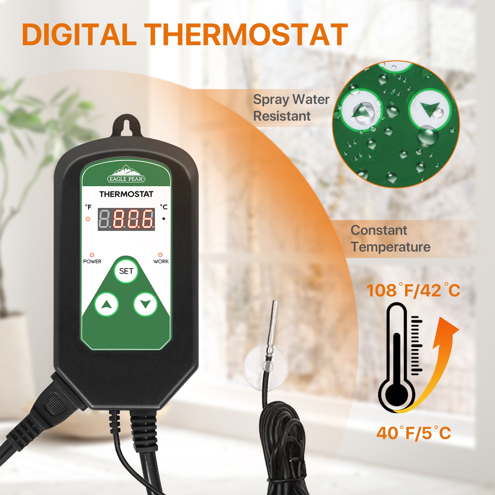 Eagle Peak Greenhouse Heater Fan with Digital Thermostat Controller, Black