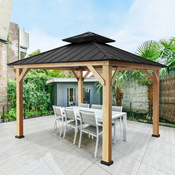 EAGLE PEAK 11x11 Outdoor Cedar Framed Hardtop Gazebo, Galvanized Steel Double Roof Gazebo Canopy for Garden, Patio, Lawn and Party, Black…