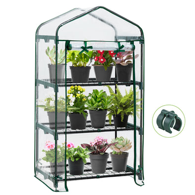 EAGLE PEAK 27" x 19" x 50" Mini Greenhouse, 3-Tier Portable Rack Shelves Gardening Plant Green House for Outdoor & Indoor with Roll-Up Zipper Door, Transparent