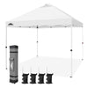 EAGLE PEAK 10x10 Commercial Ez Pop Up Canopy Tent Instant MarketPlace Canopies with Wheeled Roller Carry Bag, Bonus 4 Sand Bags, White