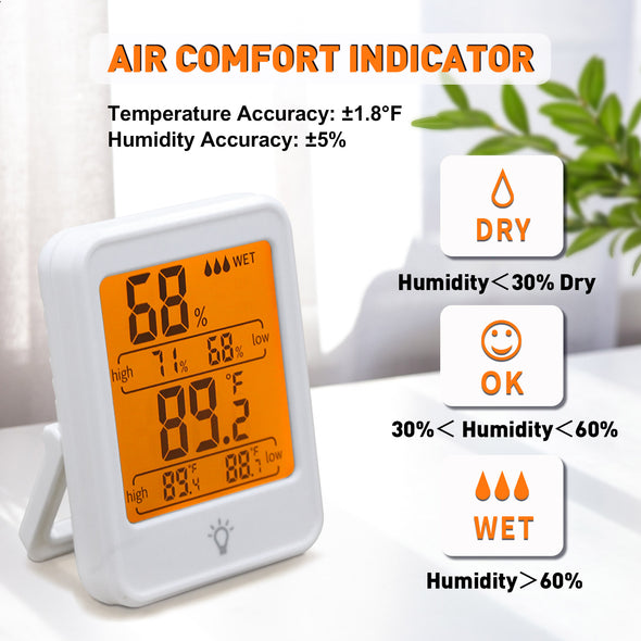 EAGLE PEAK Digital Hygrometer Thermometer Humidity Gauge with Backlight Display, Indoor Room Thermometer with Temperature Humidity Monitor for Nursery Room Greenhouse, White