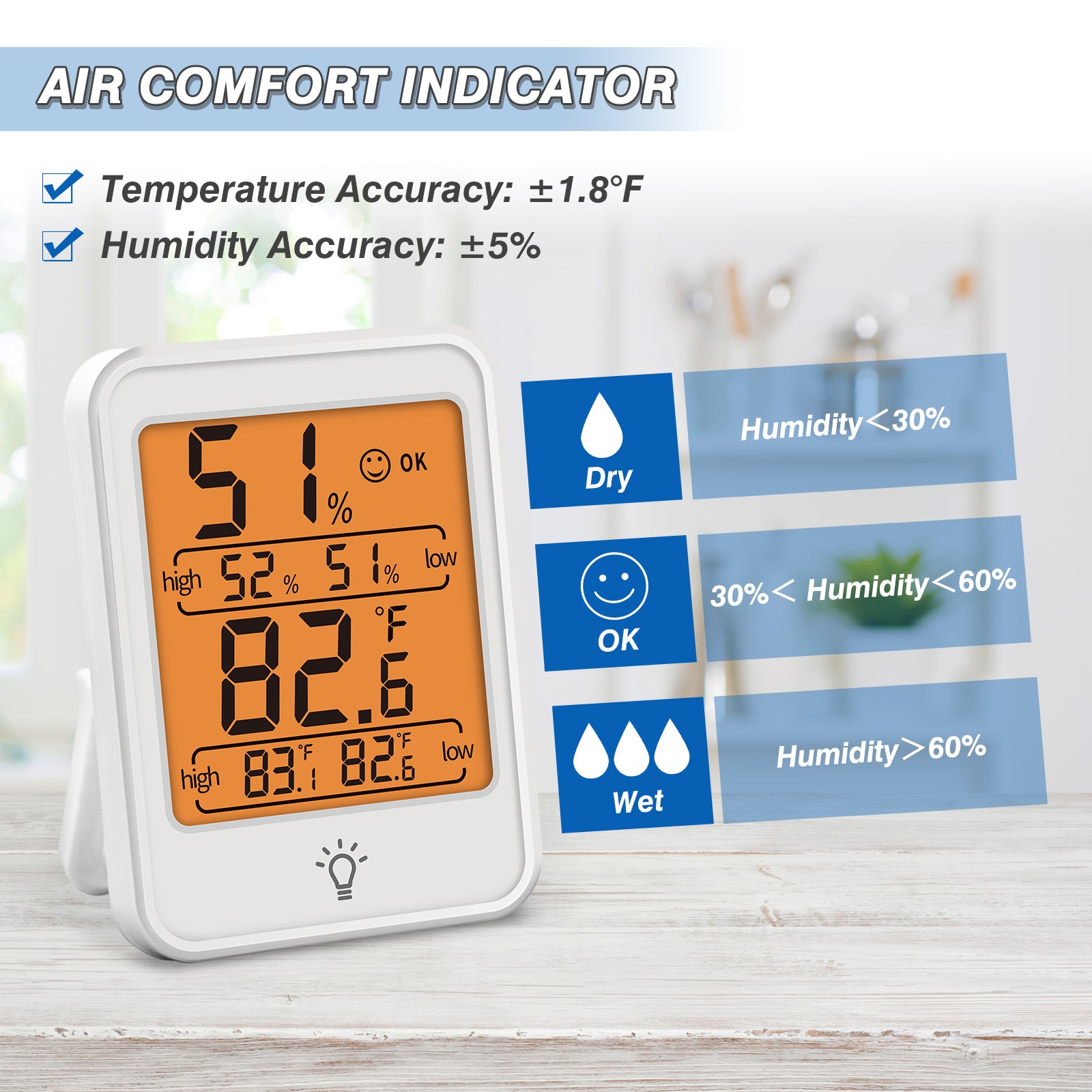 Hgycpp Indoor Outdoor Thermometer Hygrometer 2 in 1 Temperature Humidity Gauge Analog, Size: 57x57x12mm/2.2x2.2x0.5 inch, Green