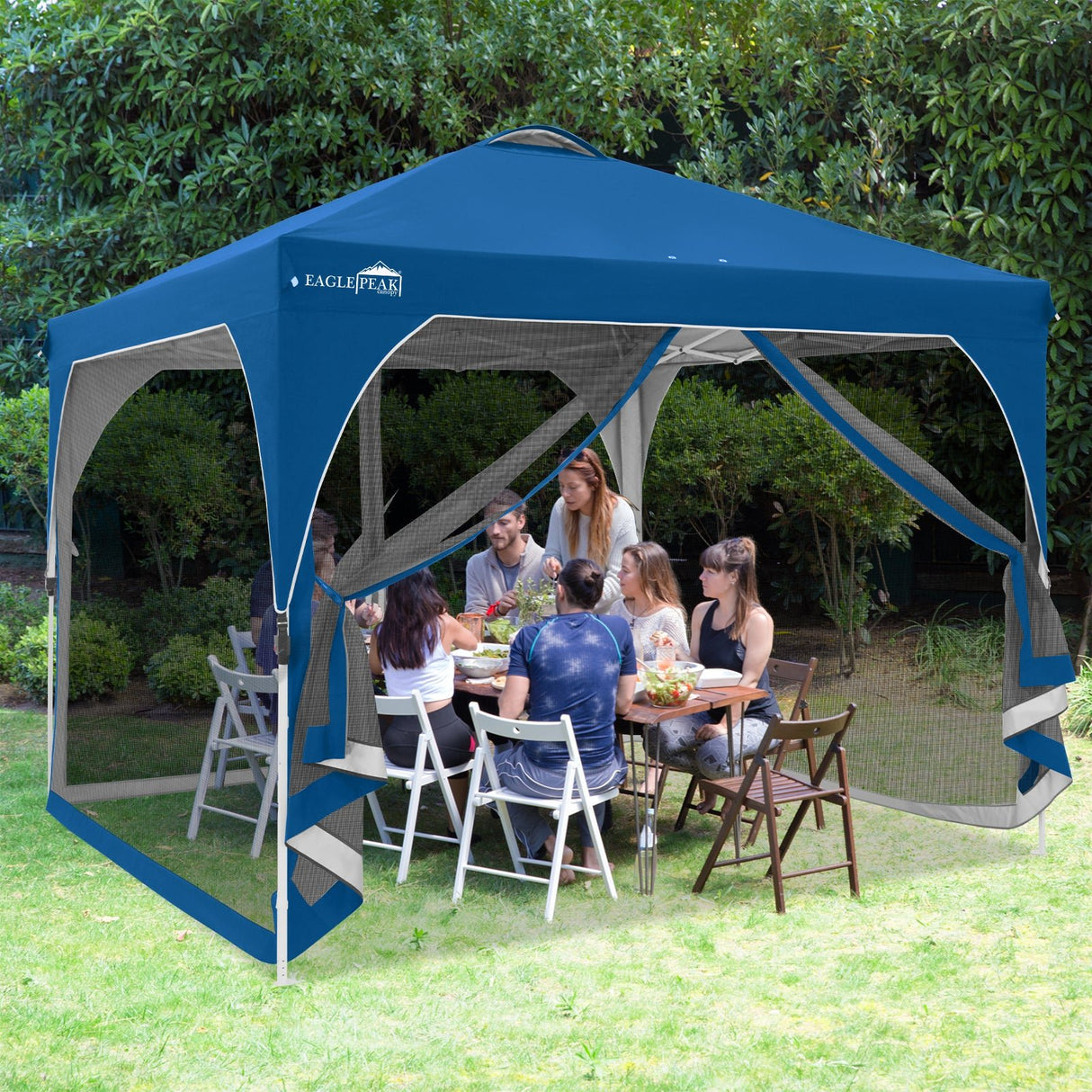 EAGLE PEAK 10x10 Outdoor Pop Up Canopy Tent, Pop Up Screenhouse with Mosquito Netting, Vented Top and Wheeled Carrying Bag - Eagle Peak®