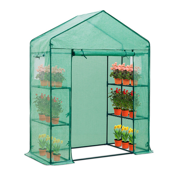 EAGLE PEAK Outdoor Walk-in Small Greenhouse with Mesh Side Windows, 3 Tier 4 Shelves Portable Plant Gardening Warm House for Seedling Flowers Growing,  61'' x 28'' x 79'', Green