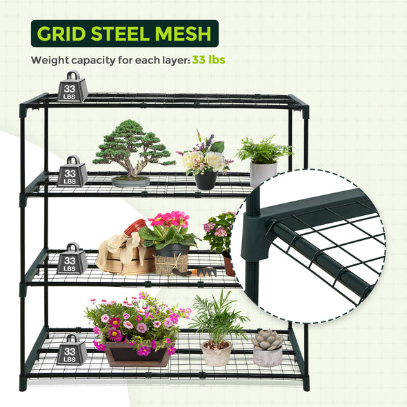 EAGLE PEAK Greenhouse Shelving Staging Double 4 Tier, Outdoor / Indoor Plant Shelves, 42" x 18" x 42", Green