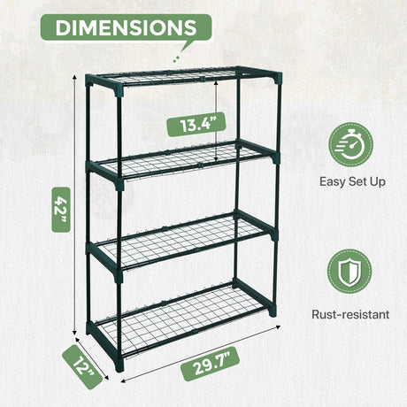 EAGLE PEAK Greenhouse Shelving Staging Double 4 Tier, Outdoor / Indoor Plant Shelves, 30" x 12" x 42", Green
