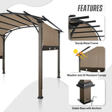 EAGLE PEAK 11.4x11.4 Outdoor Pergola with Retractable Textilene Sun Shade Canopy, Wood Looking Steel Frame Arch Patio Gazebo, Brown