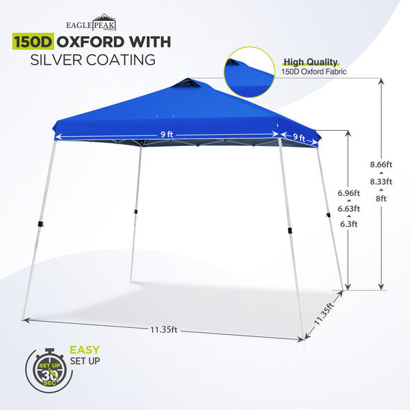 EAGLE PEAK Easy Setup 11x11 Slant Leg Pop Up Canopy Tent with 81 Sqft of Shade