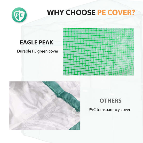 EAGLE PEAK Replacement Cover for 8x6 Portable Walk-in Greenhouse, Front and Rear Roll-Up Zipper Entry Doors and 2 Large Roll-Up Side Windows (Frame Not Included)