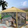 EAGLE PEAK 10x10 Outdoor Easy Pop up Canopy with Netting, Instant Screen Party Tent with Mesh Side Walls, Gray/Beige/American Flag