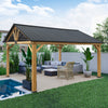 EAGLE PEAK 15x13 Solid Wood Patio Gazebo, Cedar Framed Outdoor Pavilion Cabana with Black Steel Gable Hardtop Roof, 14x12 Frame, Black