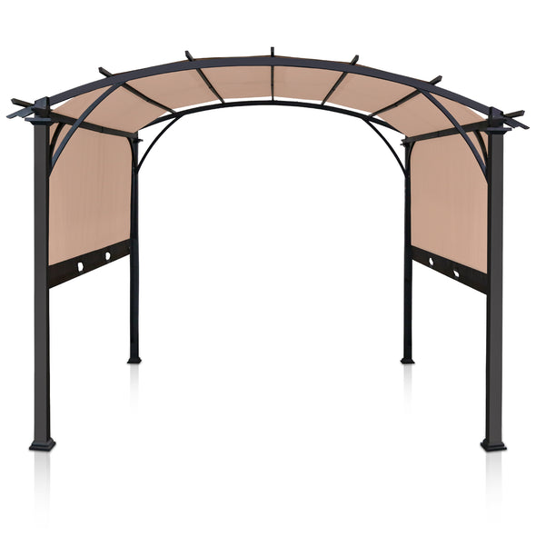EAGLE PEAK Steel Arched Outdoor Pergola 11.4 x 11.4 ft. with Retractable and Adjustable Shade Canopy, Metal Frame Patio Sun Shelter, Beige