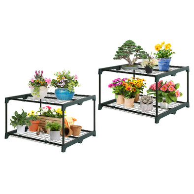 EAGLE PEAK Greenhouse Shelving Staging Double 2 Tier, Outdoor / Indoor Plant Shelves, 27" x 19" x 16", Green