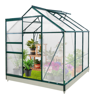 EAGLE PEAK 6x6x7 Polycarbonate and Aluminum Walk-in Hobby Greenhouse with Adjustable Roof Vent, Rain Gutter, Base, and Anchor, Outdoor Green House for Backyard Gardening